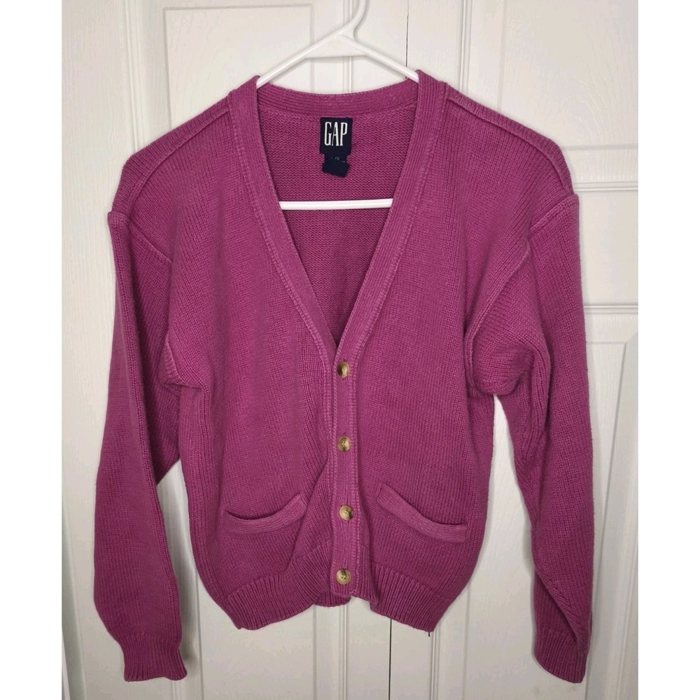 Gap‎ Vintage Y2K Sweater Womens Large Pink Barbiecore Chunky Knit Button Up